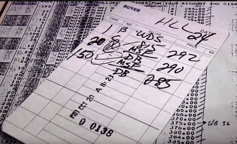 Picture of the order-card that stopped the 1987 Crash